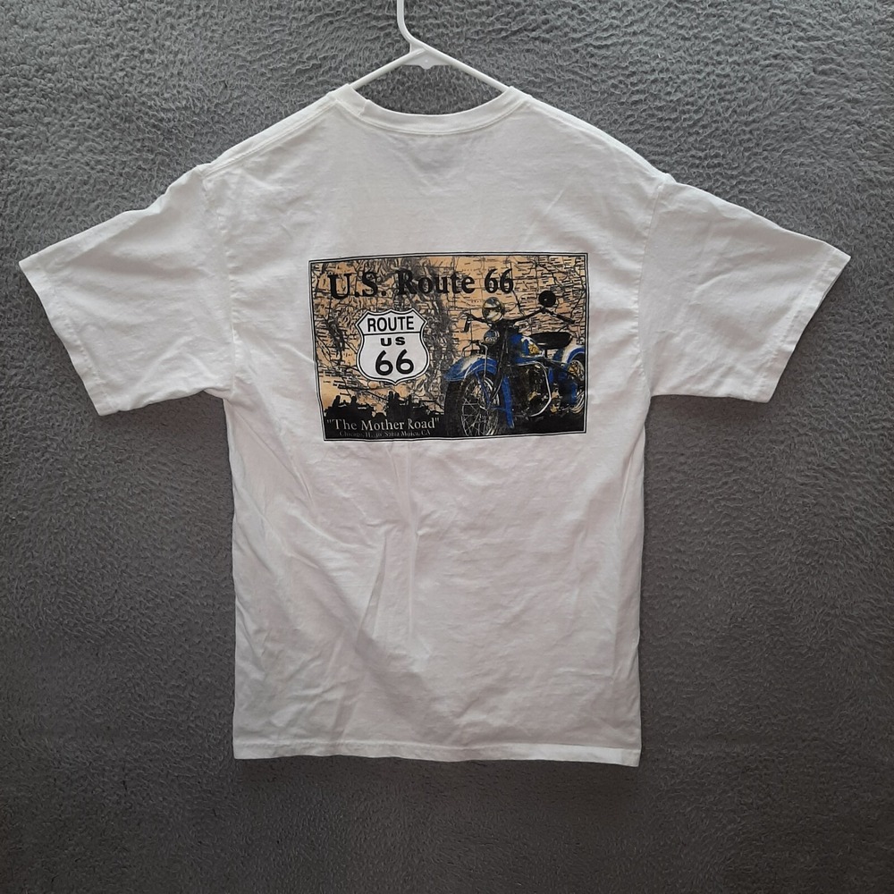 Hanes Shirt Adult Medium White US Route 66 Motorcycle Biker Graphic Tee Travel